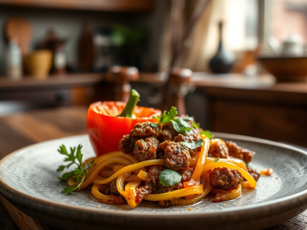 Freshly prepared bell pepper and ground beef recipes