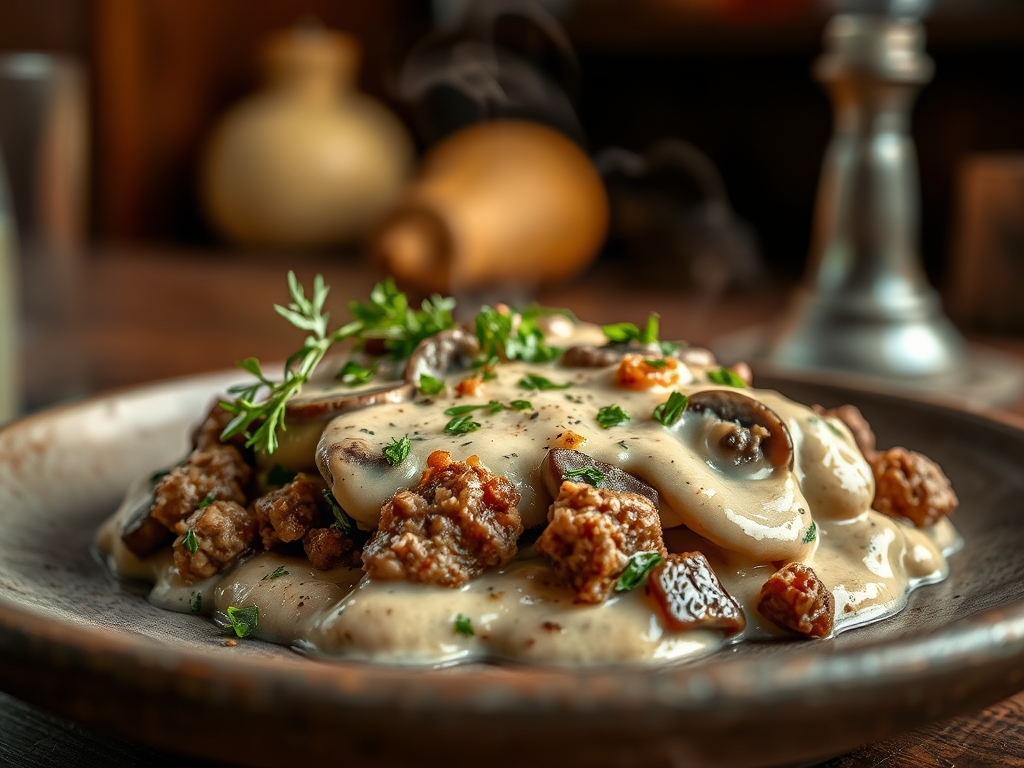Freshly prepared cream of mushroom and ground beef recipes