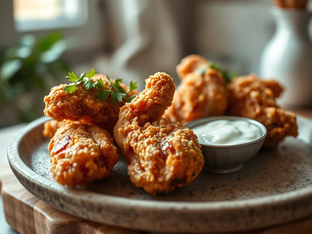 Freshly prepared fried chicken recipes with buttermilk