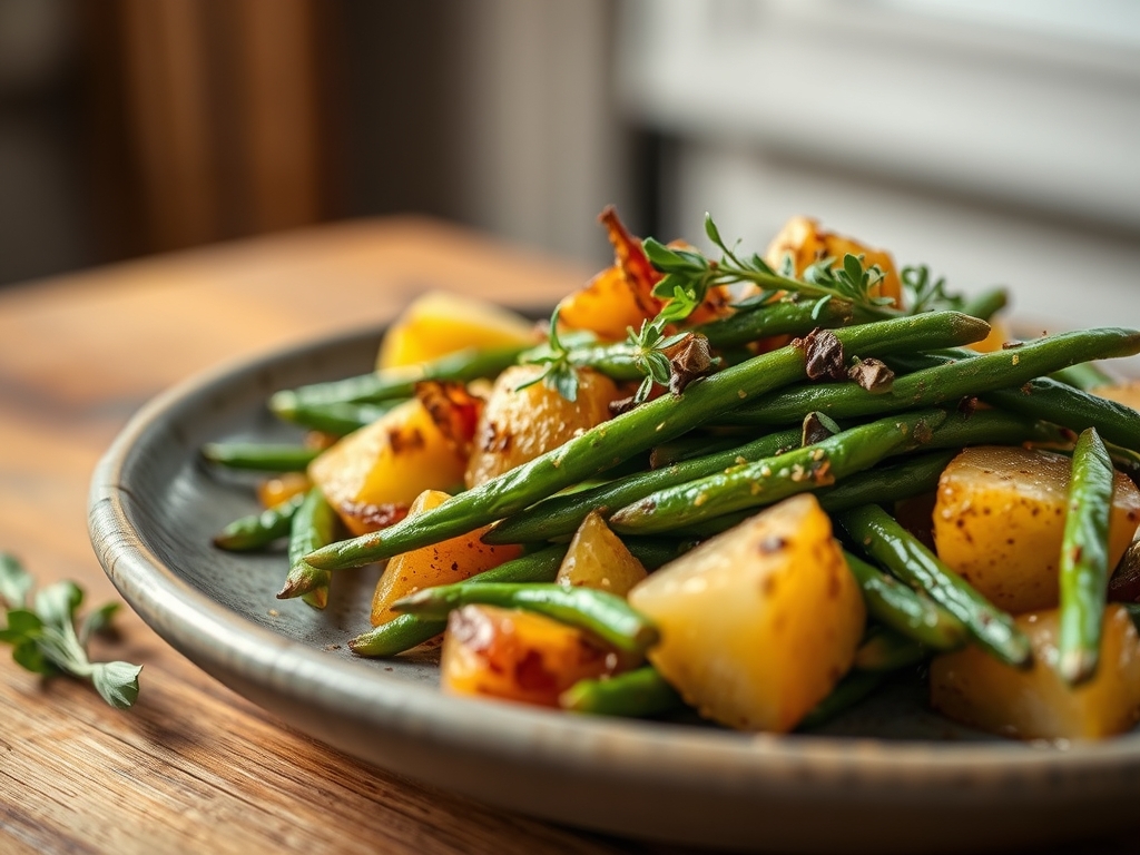 Freshly prepared green beans and potato recipes