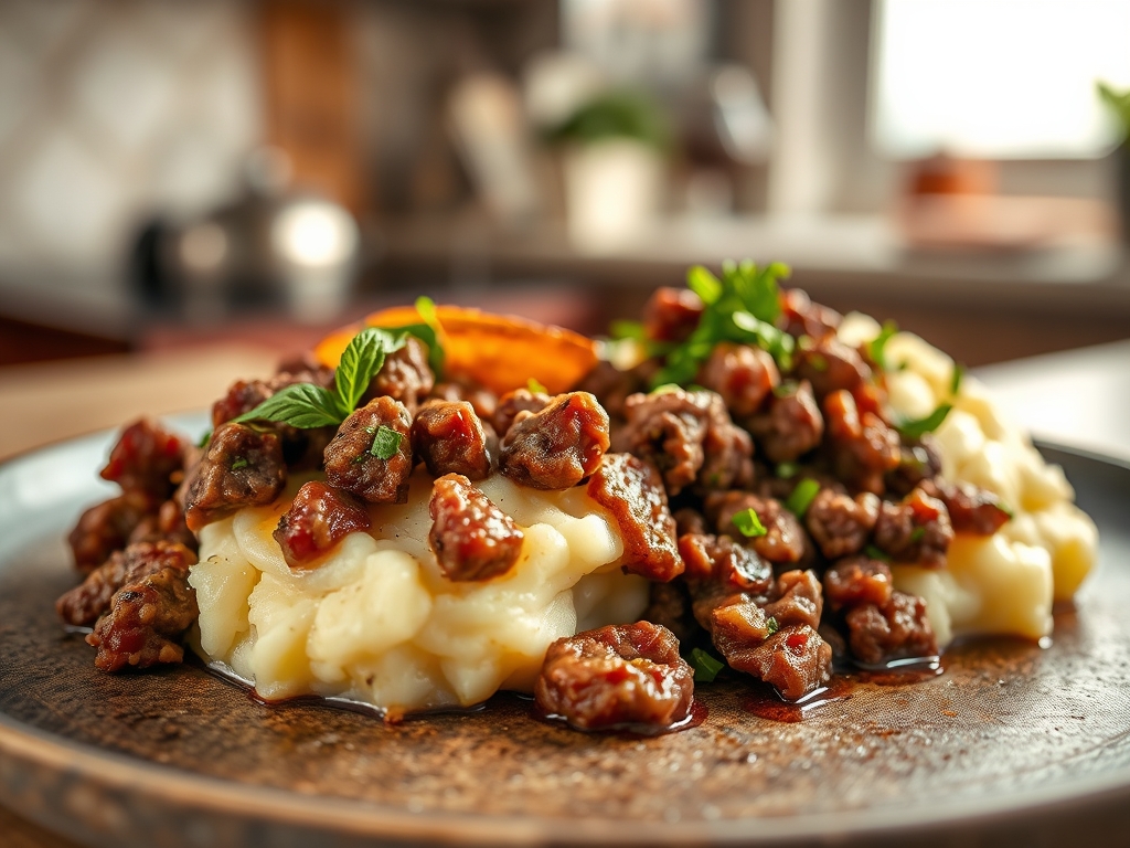 Freshly prepared ground beef and mashed potato recipes