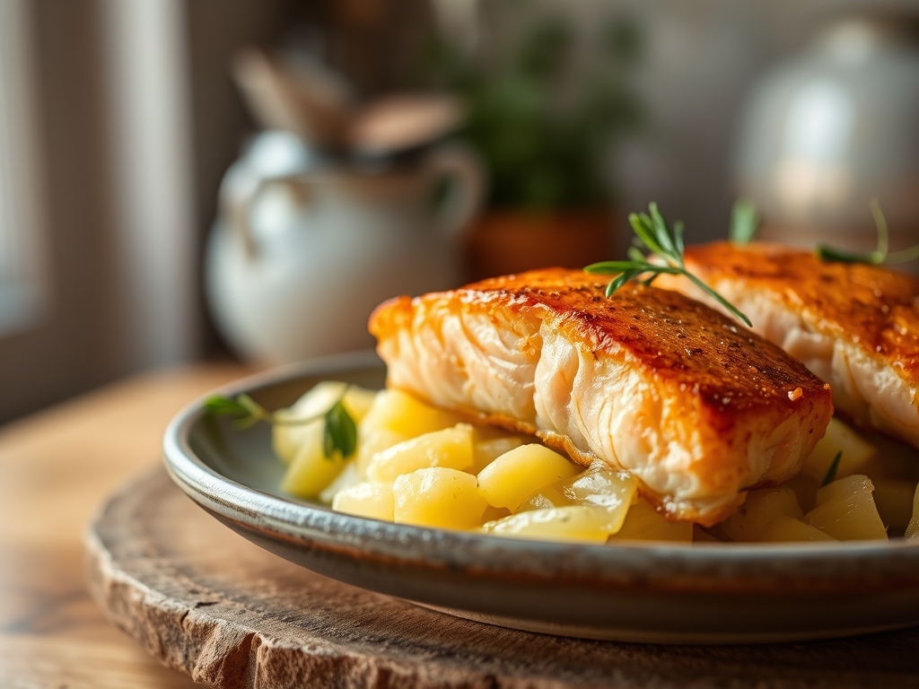 Freshly prepared potato and salmon recipes