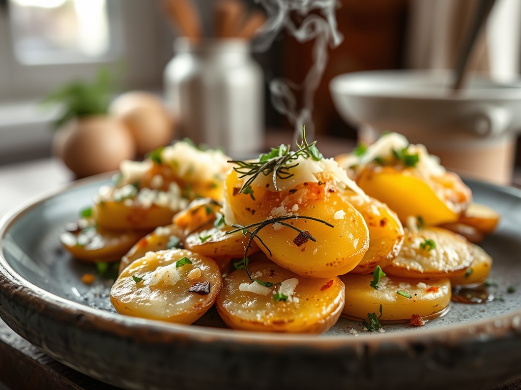 Freshly prepared potato recipes with parmesan cheese