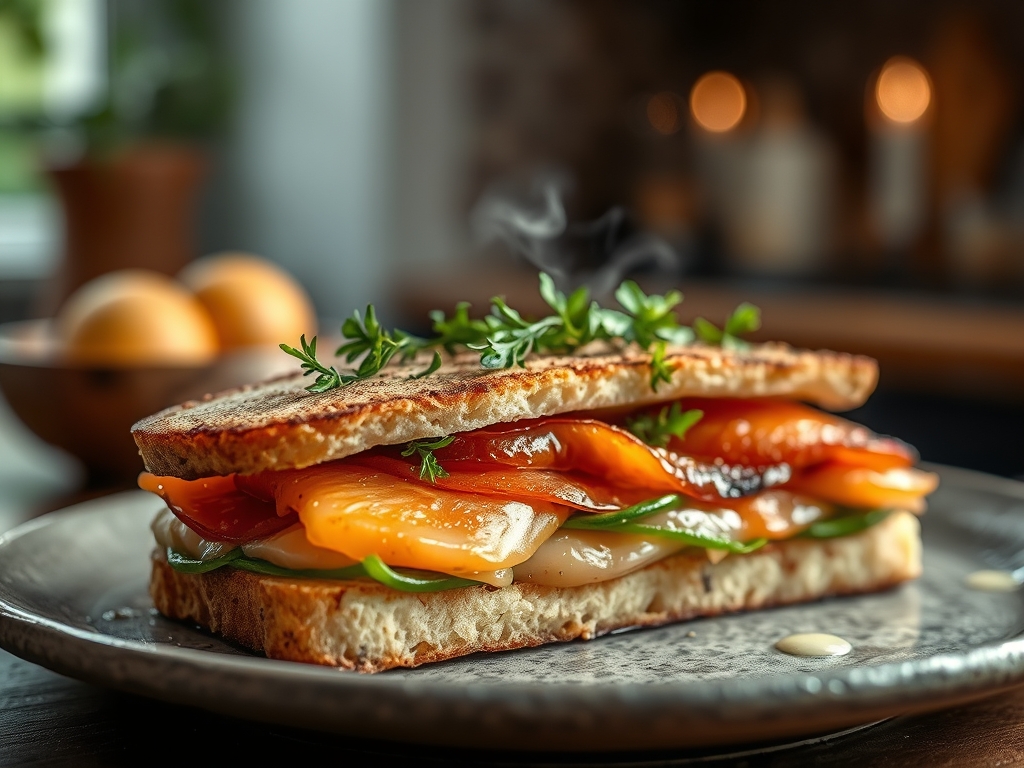 Freshly prepared smoked salmon recipes sandwich