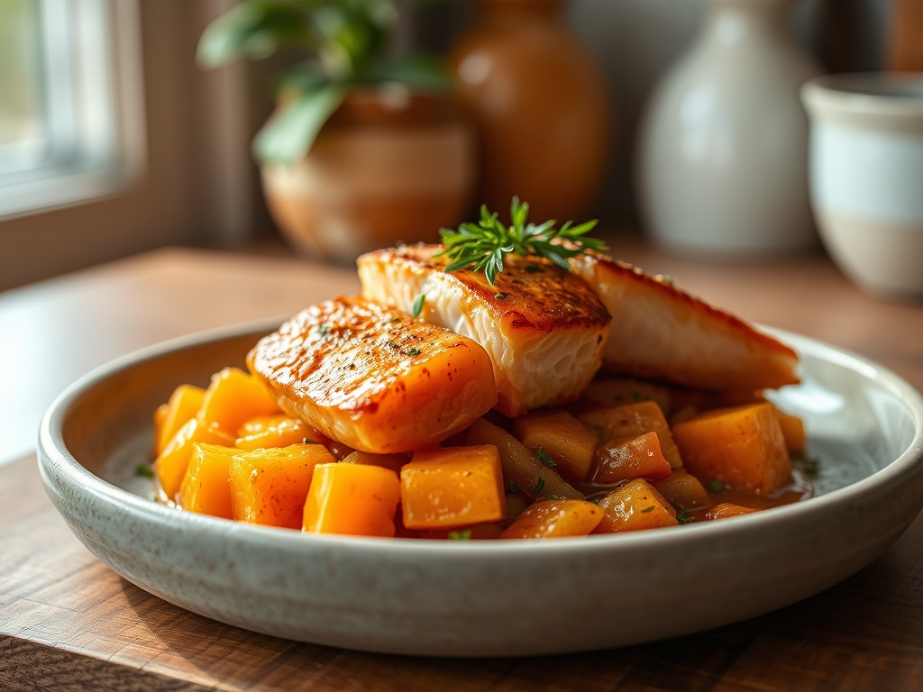 Freshly prepared sweet potatoes and salmon recipes