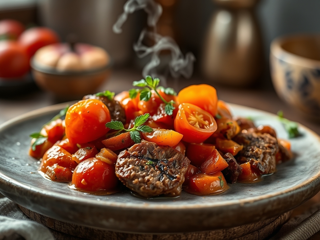 Freshly prepared tomato and beef recipes